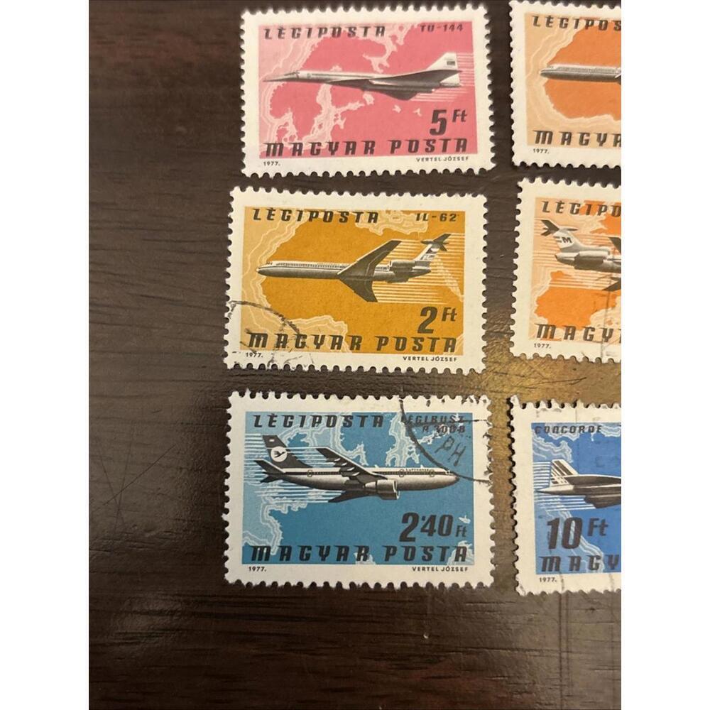 1977 Hungary Airmail Aircraft Stamps Set – Used – TU-144 Concorde DC-8 - Picture 5 of 5